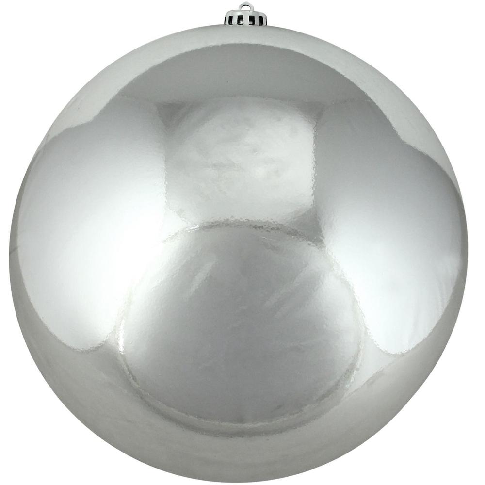 Silver Shatterproof Shiny Christmas Ball Ornament 10" (250mm). Picture 1