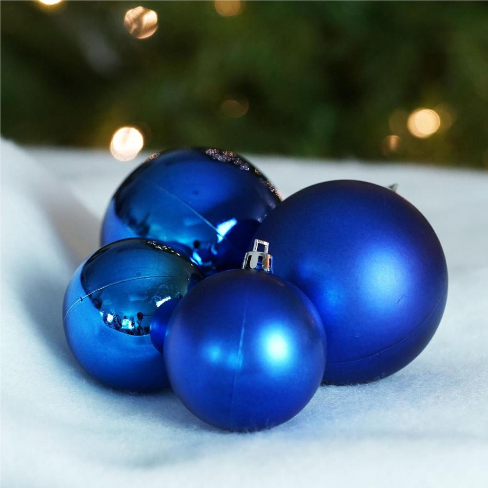 50ct Lavish Blue Shatterproof 2-Finish Christmas Ball Ornaments 4" (100mm). Picture 4