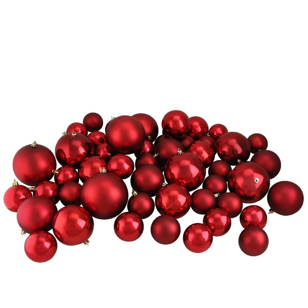 50ct Hot Red Shatterproof 2-Finish Christmas Ball Ornaments 4" (100mm). Picture 1