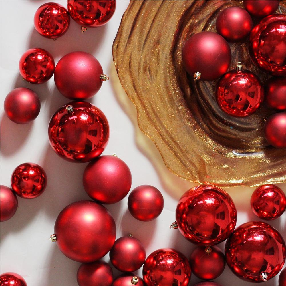 50ct Hot Red Shatterproof 2-Finish Christmas Ball Ornaments 4" (100mm). Picture 3
