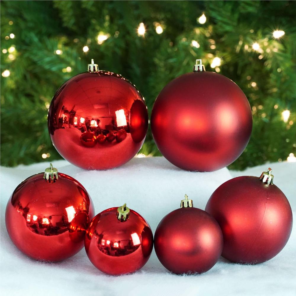 50ct Hot Red Shatterproof 2-Finish Christmas Ball Ornaments 4" (100mm). Picture 4