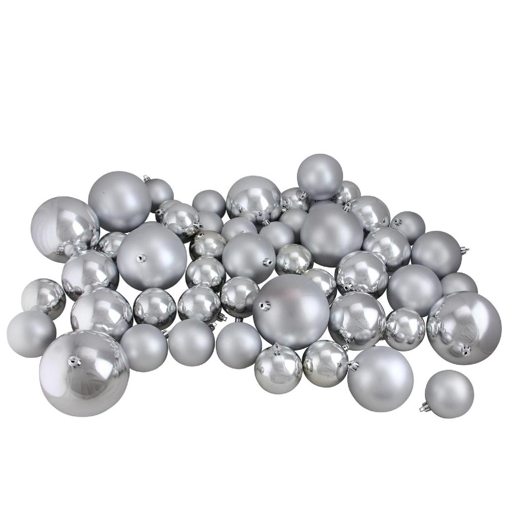50ct Silver Splendor Shatterproof 2-Finish Christmas Ball Ornaments 4" (100mm). Picture 1