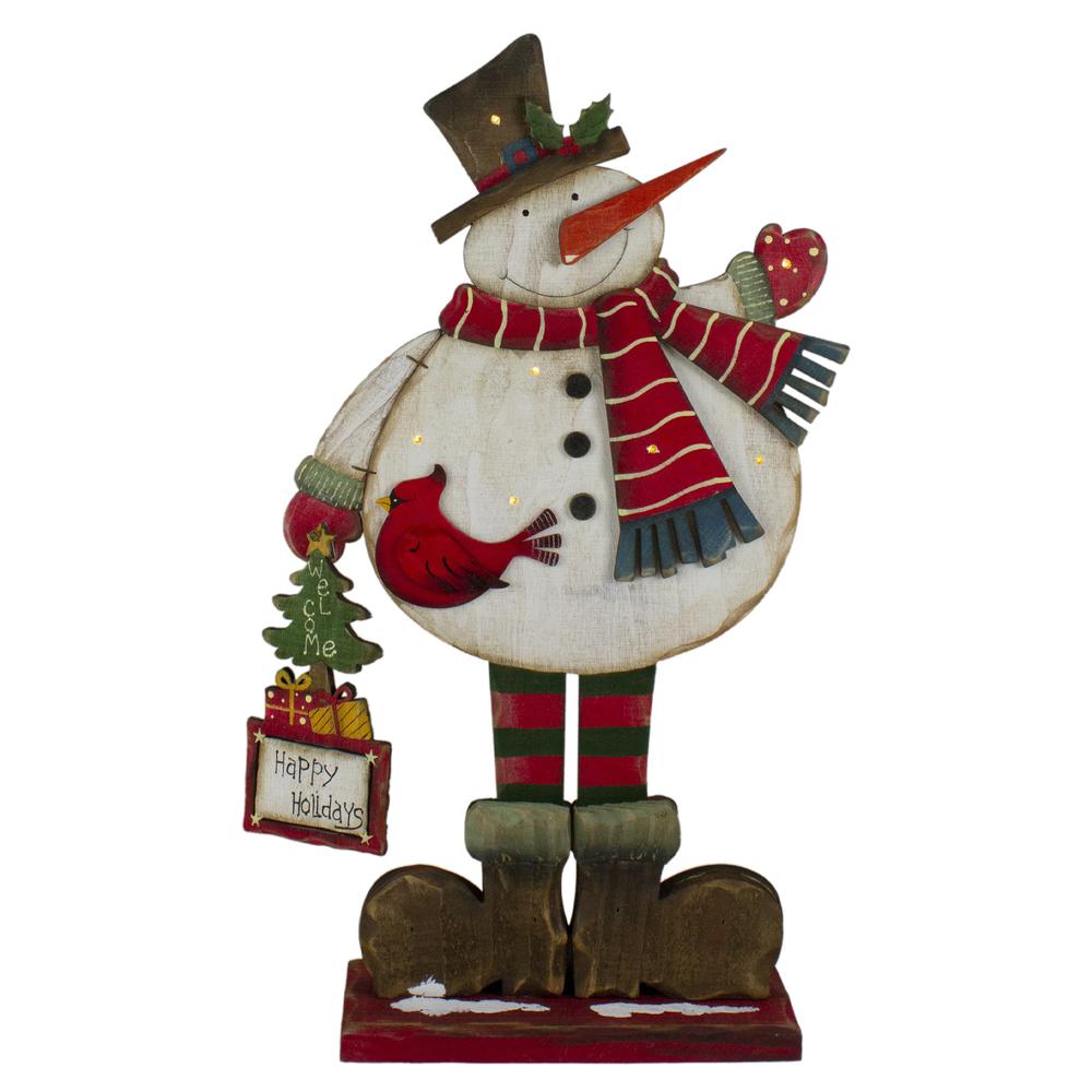 17.5in Lighted Waving Happy Holidays Snowman Christmas Tabletop Decoration. Picture 1