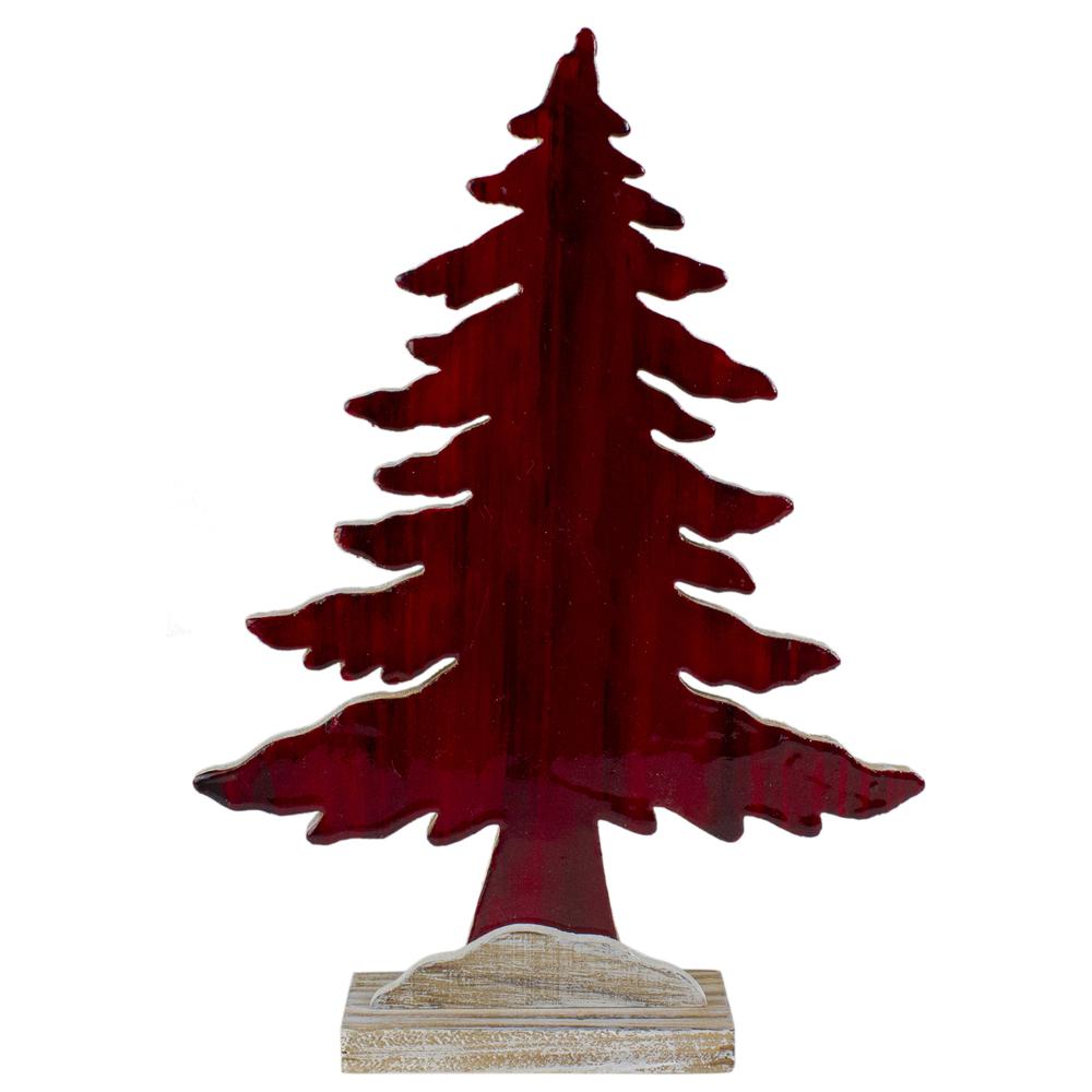 10.5" Red and White Stained Forest Tree Christmas Tabletop Decor. The main picture.
