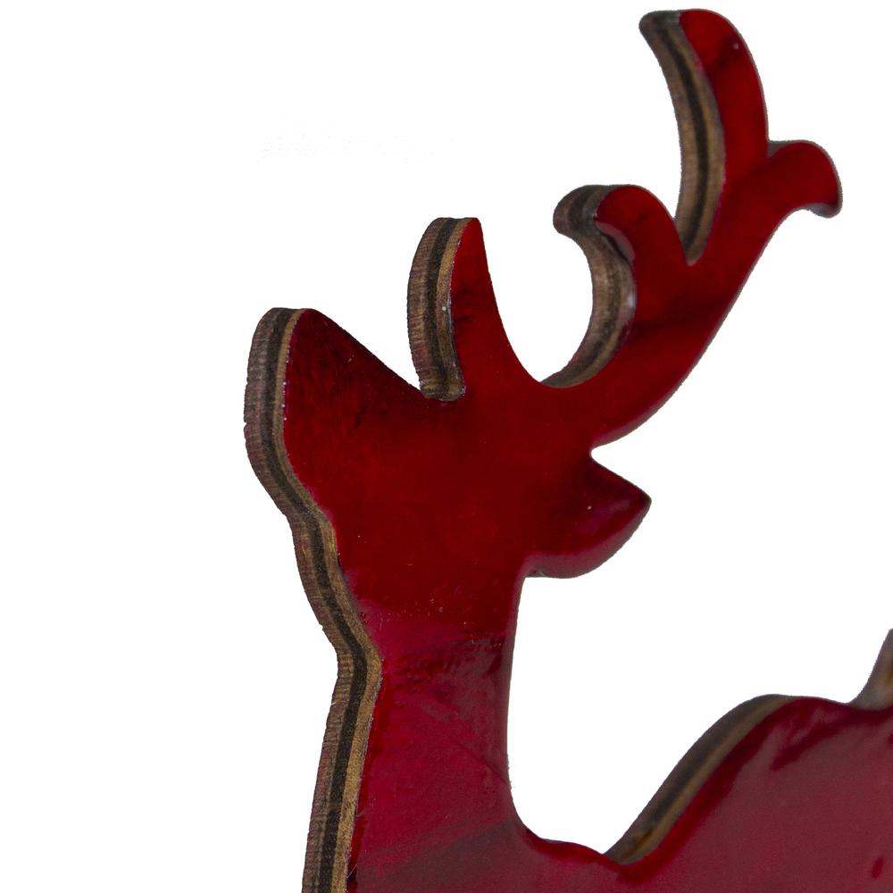 8in Red and Black Stained Standing Reindeer Christmas Tabletop Decor. Picture 3