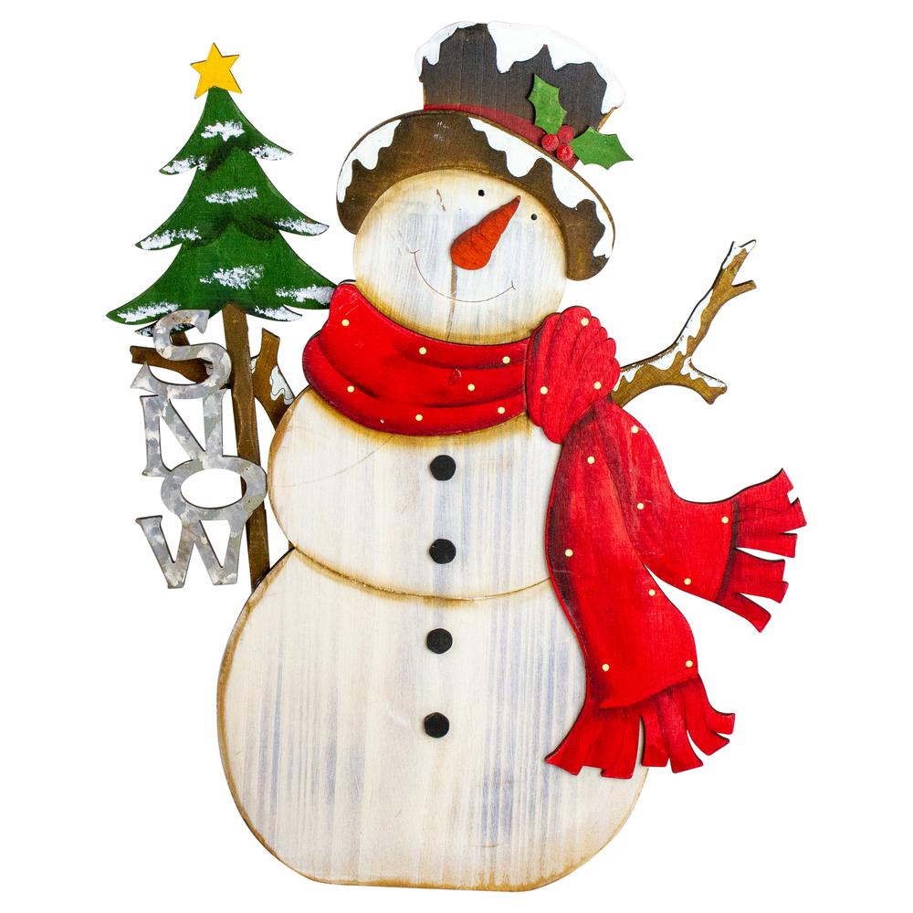 18" Snowman with 'Snow' Sign Wooden Christmas Decoration. Picture 1