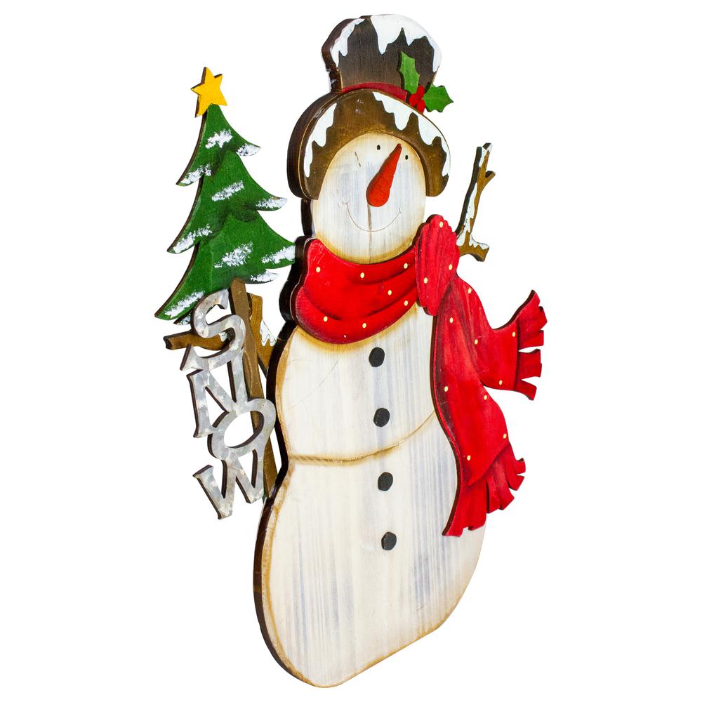 18" Snowman with 'Snow' Sign Wooden Christmas Decoration. Picture 2