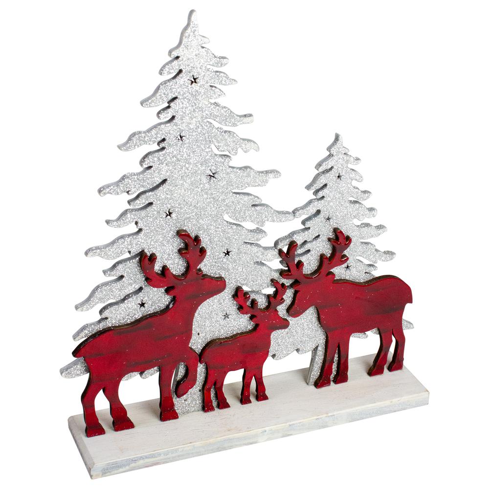 11.5" Reindeer Family with Sliver Glittered Trees Christmas Decoration. Picture 2