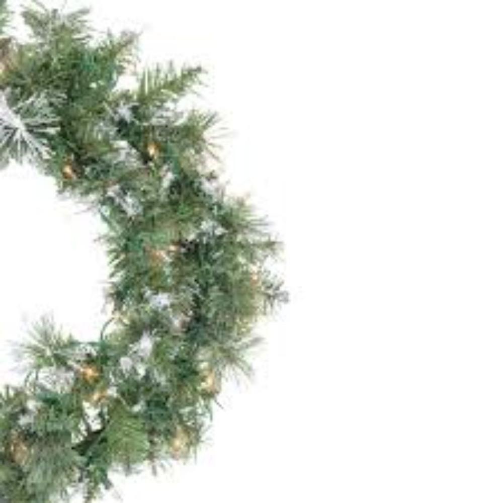 Pre-Lit Snow Mountain Pine Artificial Christmas Wreath - 30-Inch  Clear Lights. Picture 3