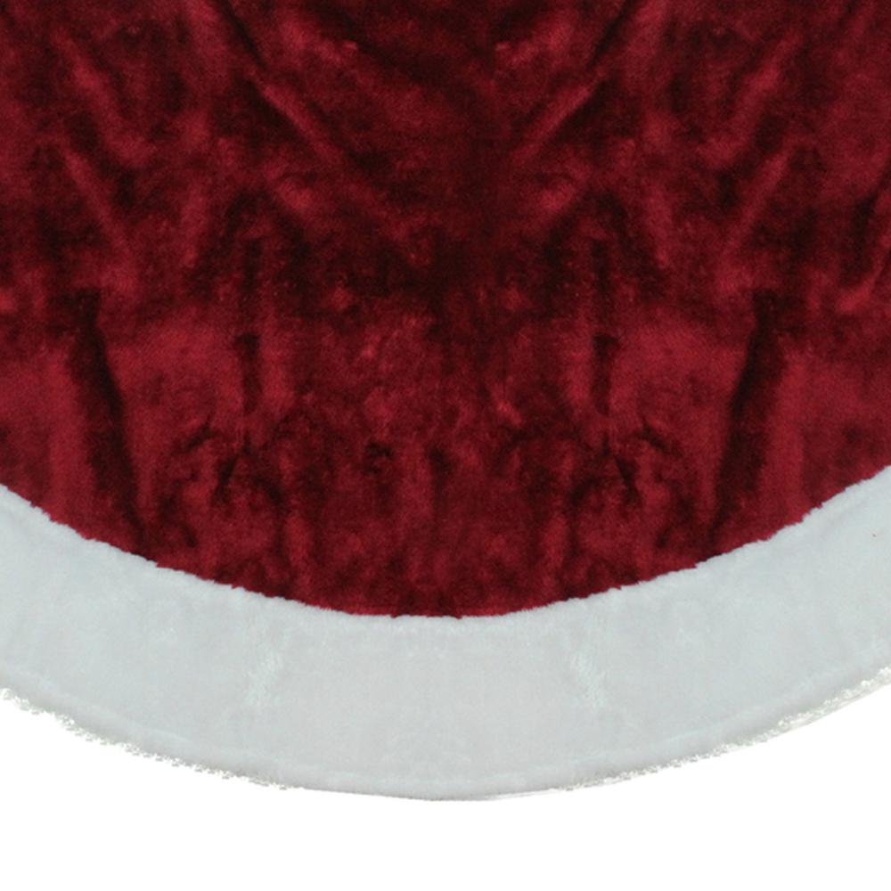 48" White and Burgundy Plush Christmas Tree Skirt. Picture 3