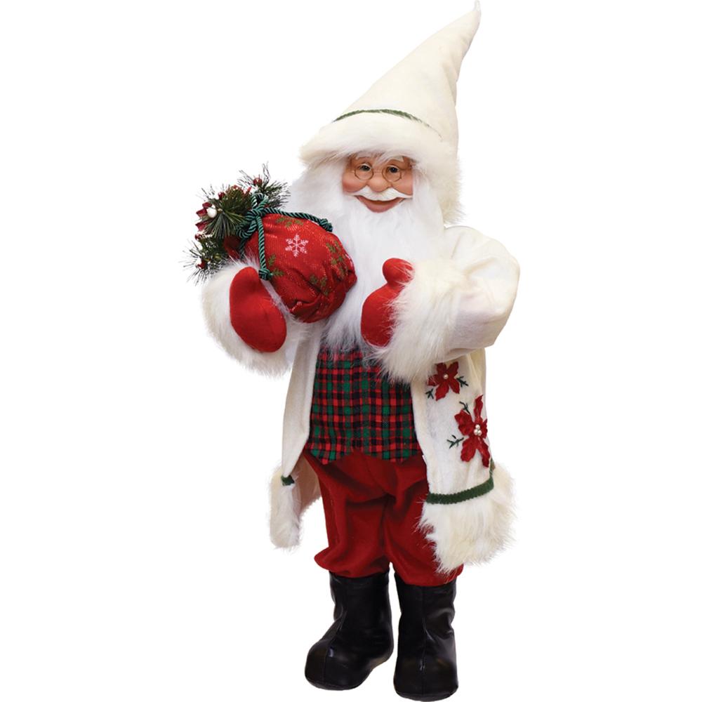 25" White and Red Santa with Sack of Pine Christmas Figurine. The main picture.