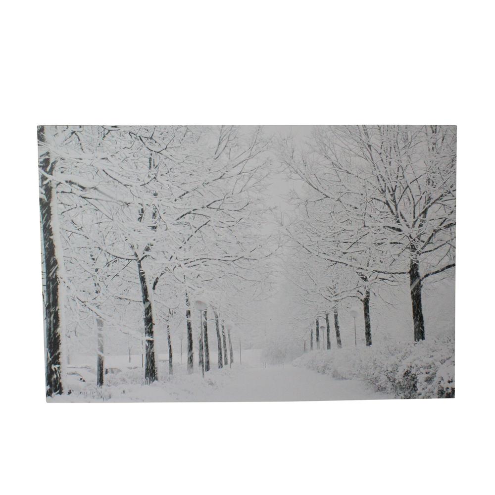 Fiber Optic Lighted Snowfall Winter Lane Christmas Canvas Wall Art 11.75" x 15.75". Picture 1
