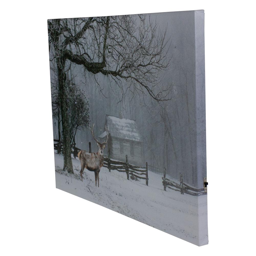 Lighted Winter Cottage Forest Scene Christmas Canvas Wall Art 11.75" x 15.75". Picture 2