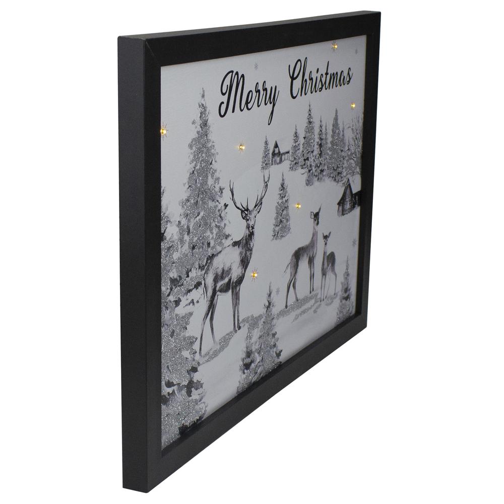 Lighted Black and White Winter Scene Merry Christmas Canvas Wall Art 11.75" x 15.75". Picture 2
