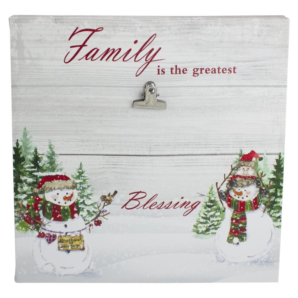 10" Lighted Snowman Family Blessing Christmas Canvas Wall Art with Photo Clip. The main picture.