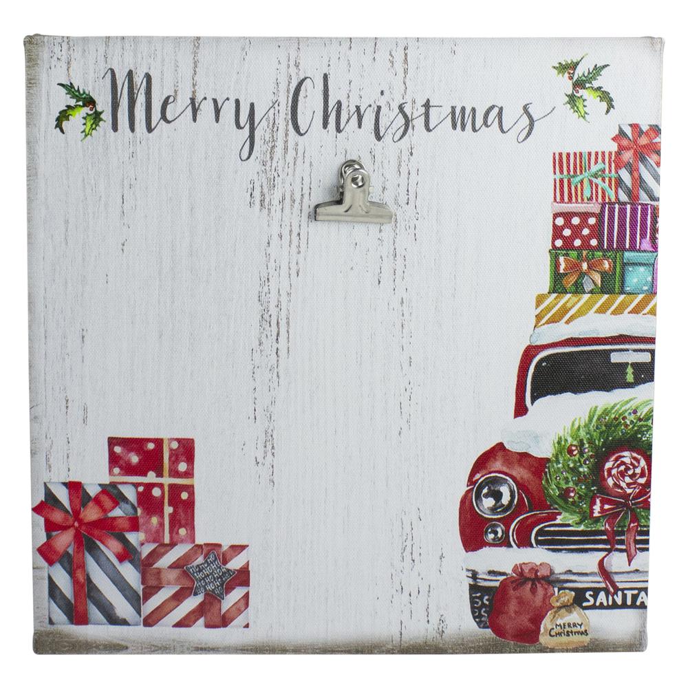 10" Car and Gifts Merry Christmas Canvas Wall Art with Photo Clip. Picture 1
