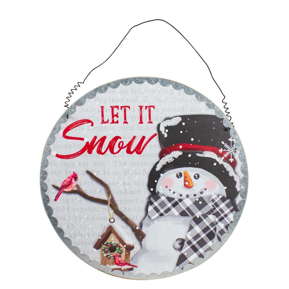 13.5" Snowman with Birdhouse Let it Snow Christmas Wall Decor. Picture 1