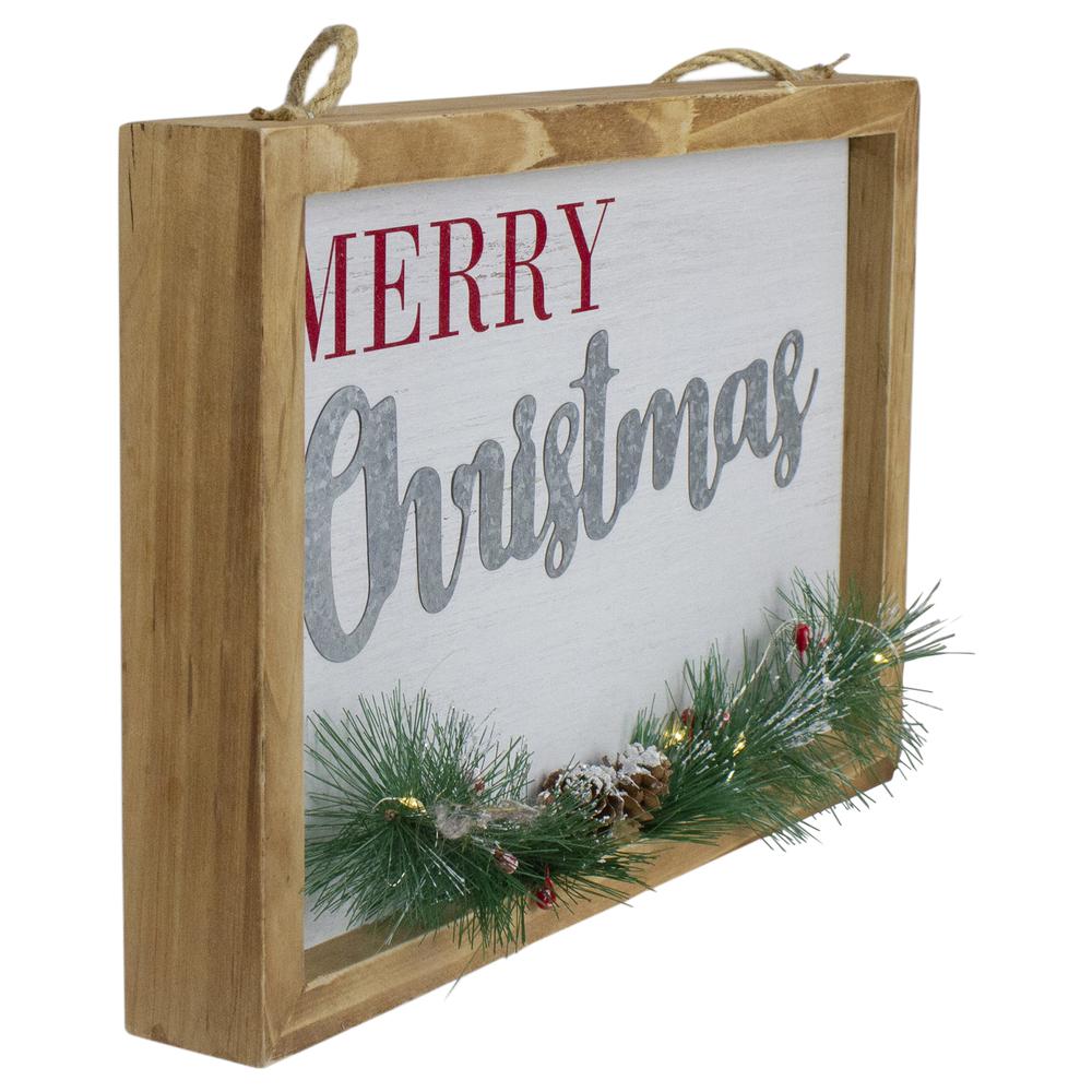 12" LED Lighted 'Merry Christmas' Framed Wall Sign with Pine. Picture 2