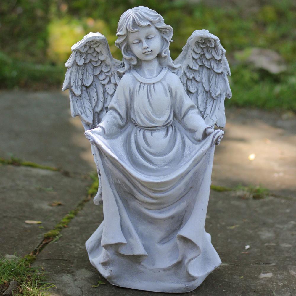 16.5" Gray Angel Decorative Outdoor Garden Bird Feeder Statue. Picture 2