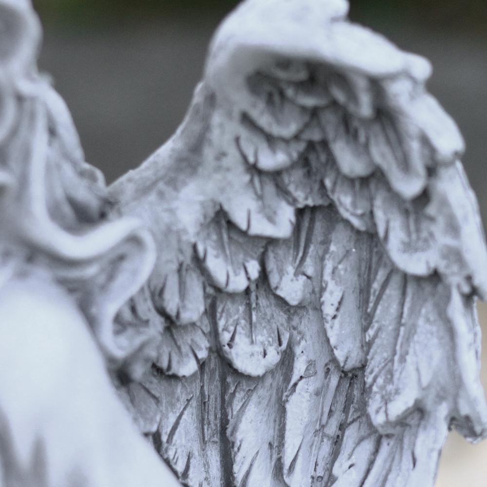 16.5" Gray Angel Decorative Outdoor Garden Bird Feeder Statue. Picture 4