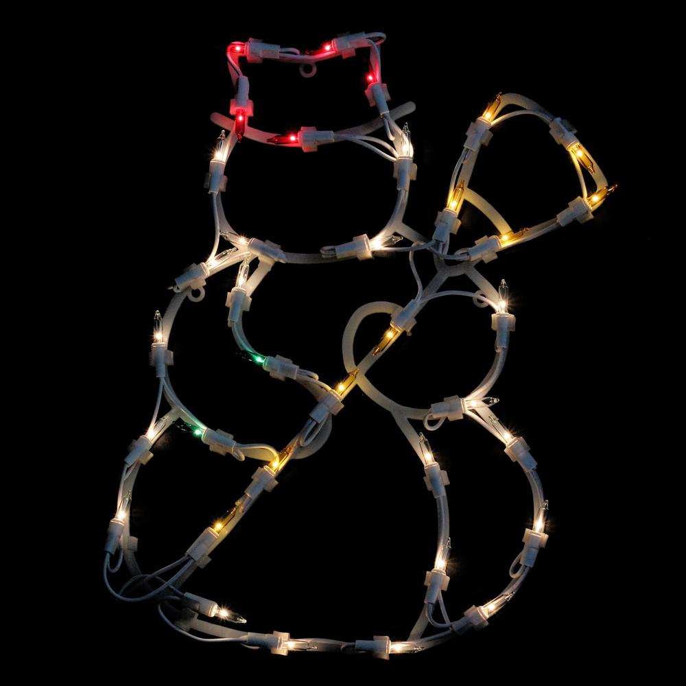 15" Yellow and Red Lighted Snowman Double Sided Christmas Window Silhouette Decoration. The main picture.