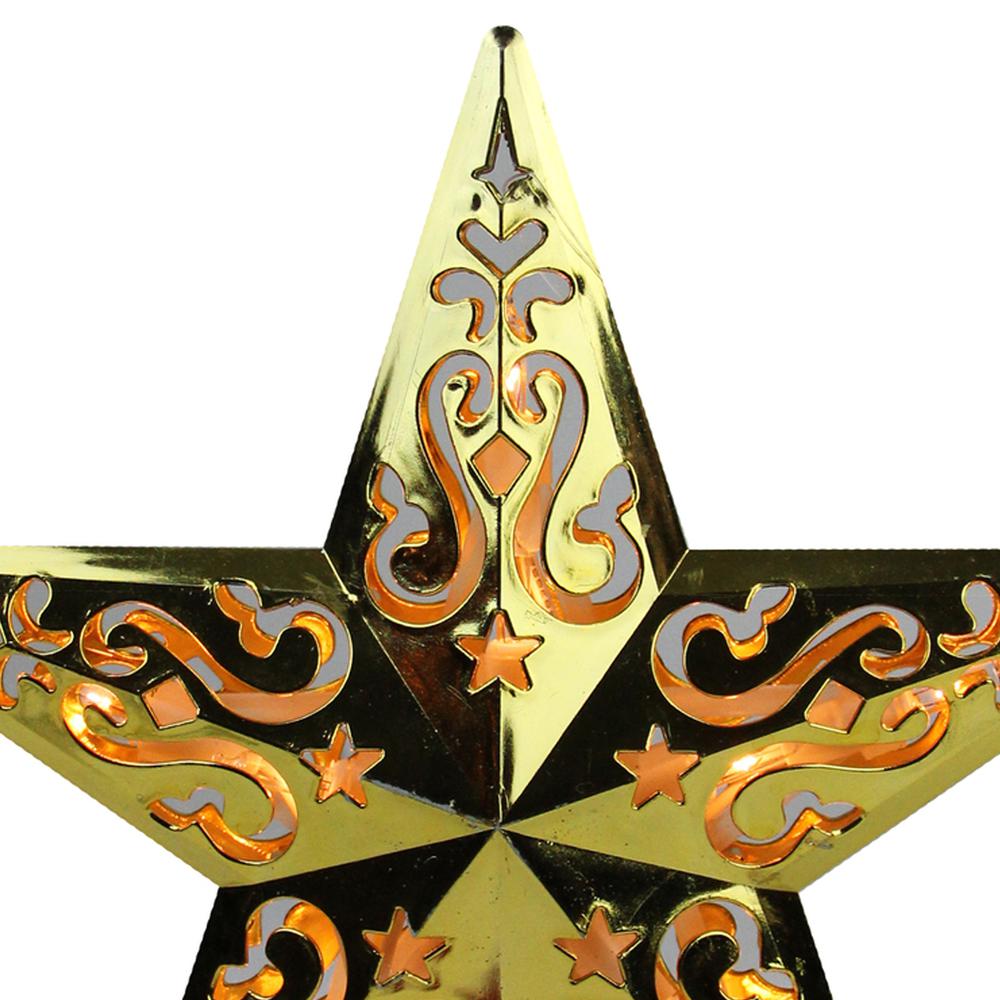 8.5" Gold and White Star Cut-Out Design Christmas Tree Topper - Clear Lights. Picture 4