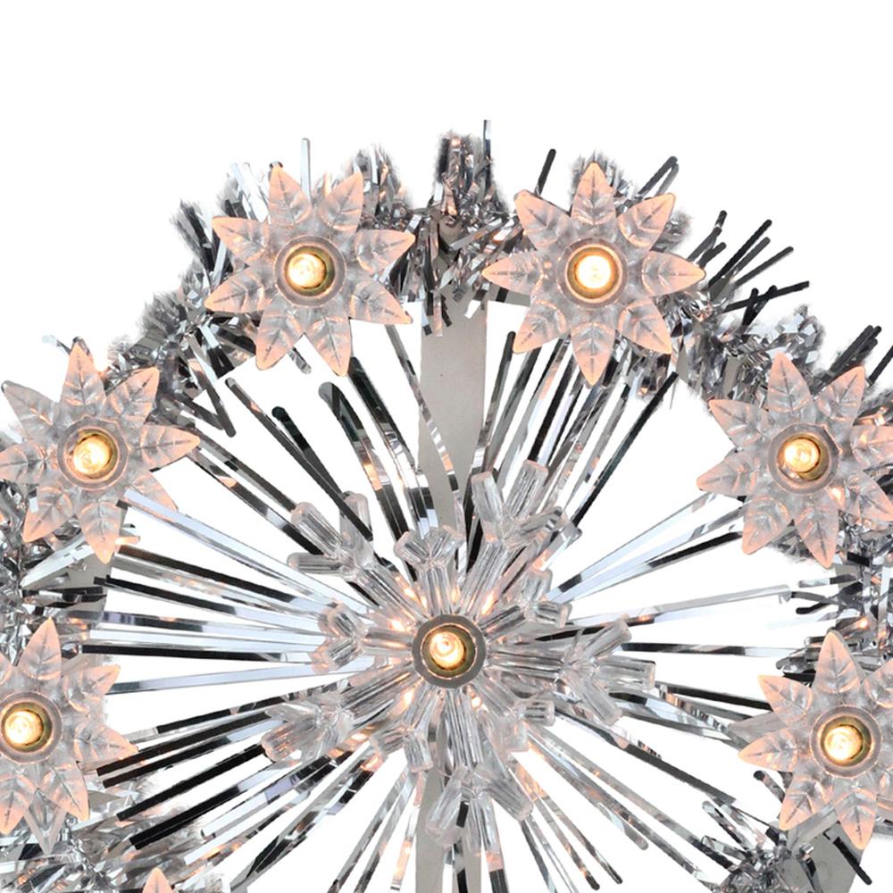 7" Silver Pre-Lit Snowflake Starburst Christmas Tree Topper - Clear Lights. Picture 4