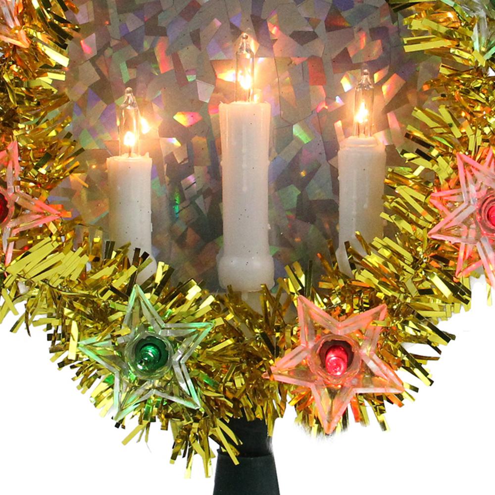 7" Lighted Gold Tinsel Wreath with Candles Christmas Tree Topper - Multi Lights. Picture 4