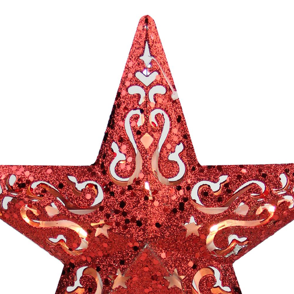 8.5" Red Glitter 5 Point Star Cut-Out Christmas Tree Topper - Clear Lights. Picture 3