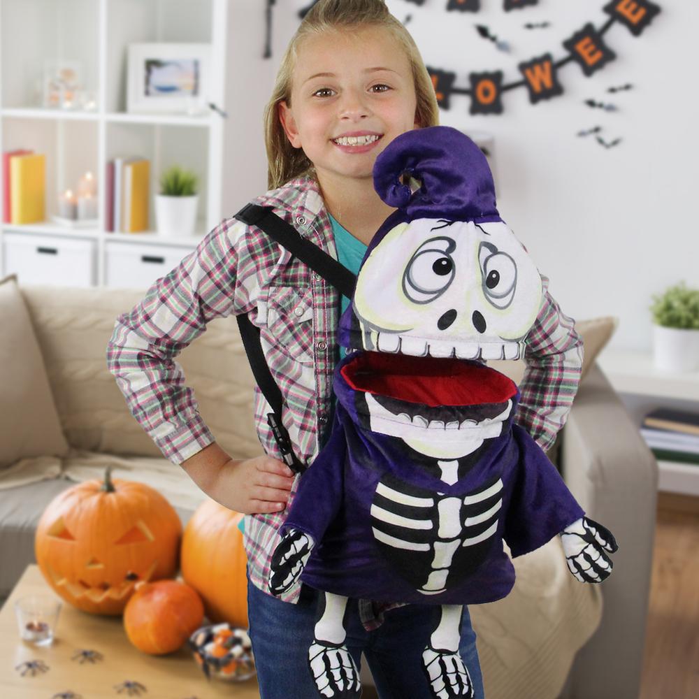 Purple and Black Skeleton Child Halloween Trick or Treat Bag Costume Accessory. Picture 5