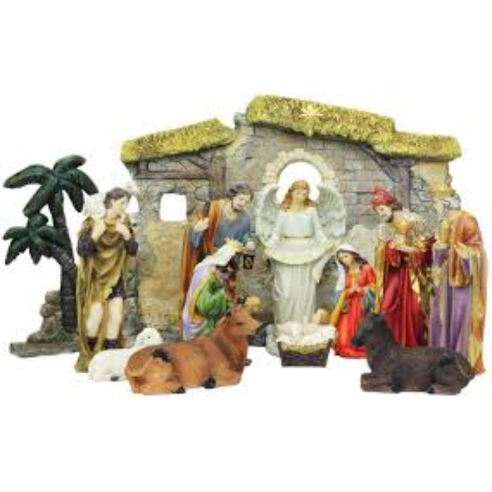 13-Piece Gray Religious Christmas Nativity Figurine with Stable 23.25". Picture 3