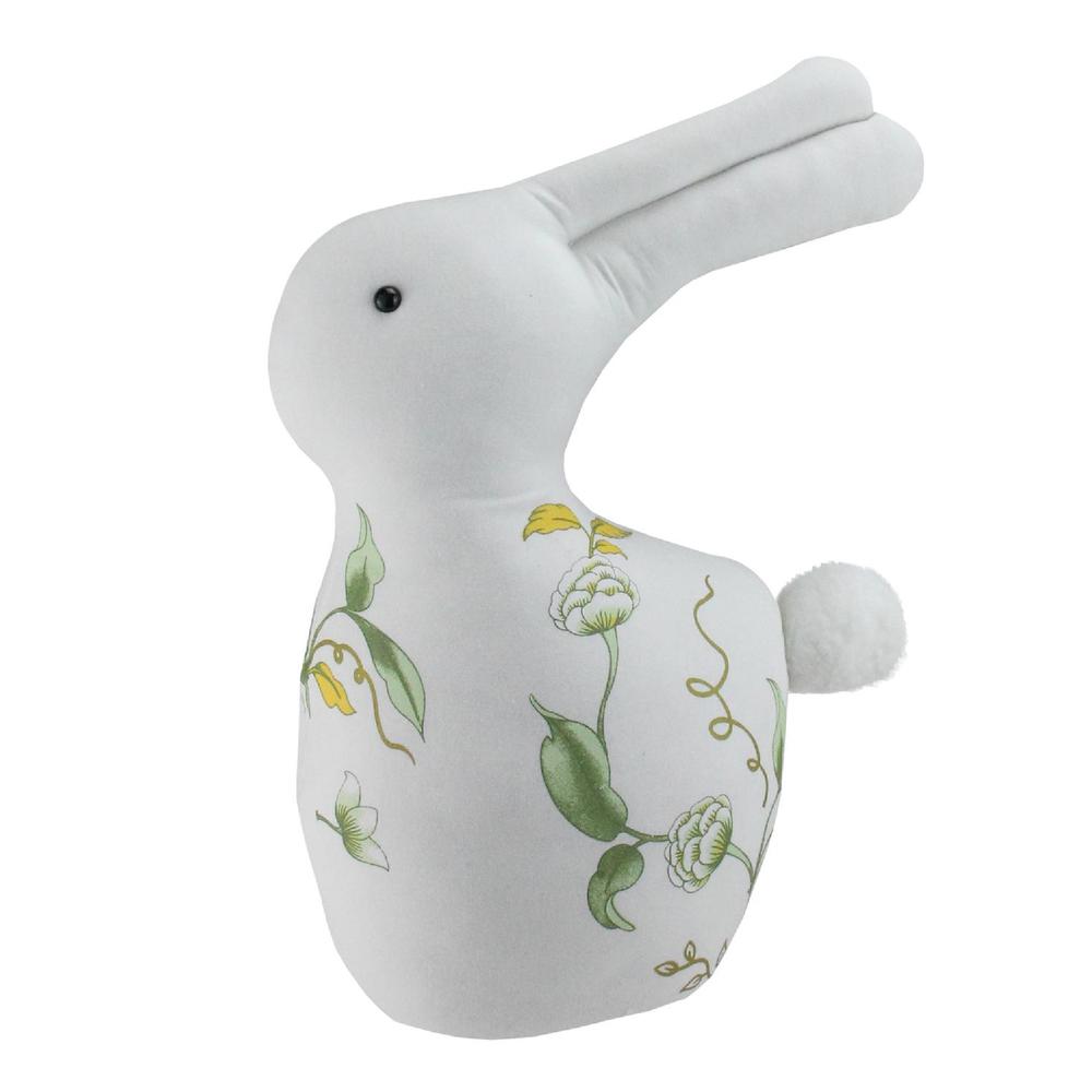 14" Plush White  Soft Green  and Yellow Floral Rabbit Spring Easter Decoration. Picture 1
