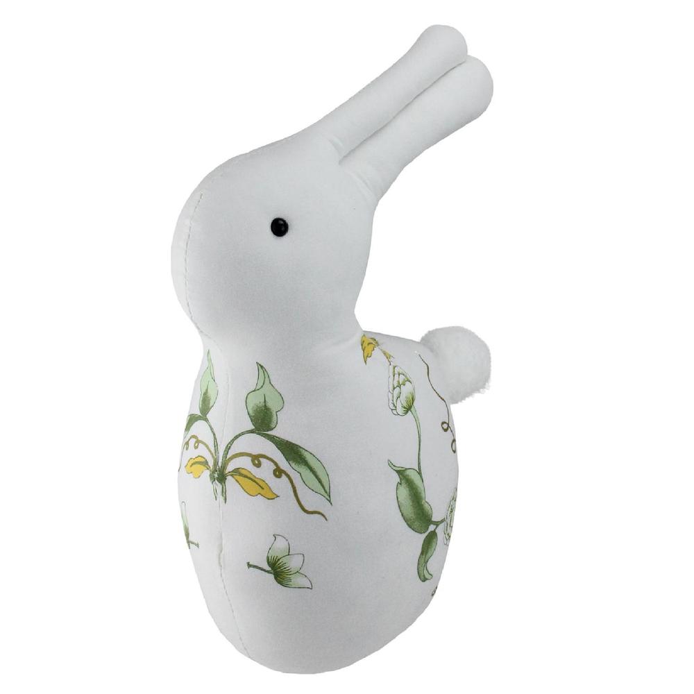 14" Plush White  Soft Green  and Yellow Floral Rabbit Spring Easter Decoration. Picture 2