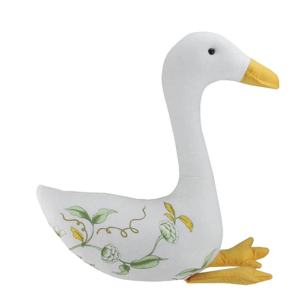 16" White and Yellow Plush Floral Goose Tabletop Decor. Picture 1