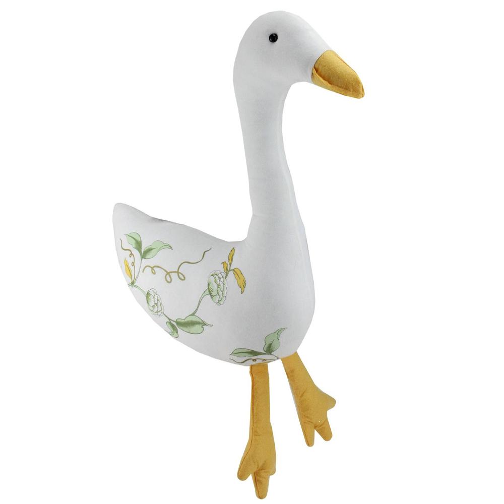 16" White and Yellow Plush Floral Goose Tabletop Decor. Picture 2
