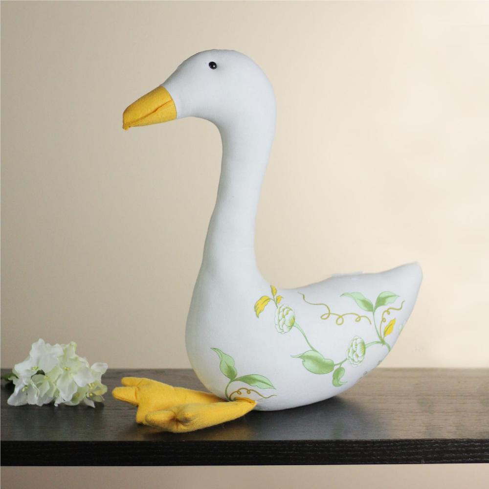 16" White and Yellow Plush Floral Goose Tabletop Decor. Picture 3