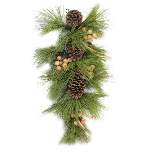 30" Pine Needles with Pinecones and Golden Antlers Artificial Christmas Teardrop Swag - Unlit. Picture 2