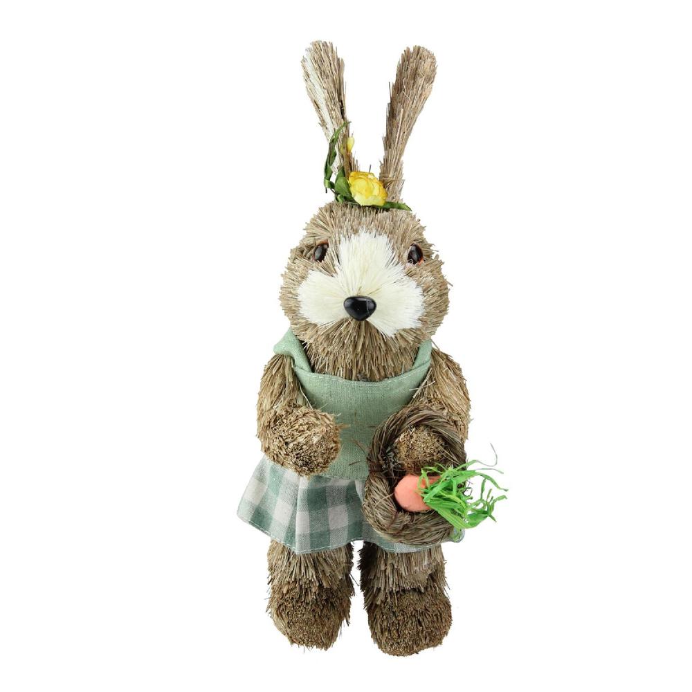 10.5" Sisal Easter Bunny Rabbit Spring Figure with Carrot Basket. Picture 1