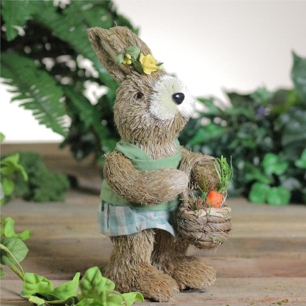 10.5" Sisal Easter Bunny Rabbit Spring Figure with Carrot Basket. Picture 3
