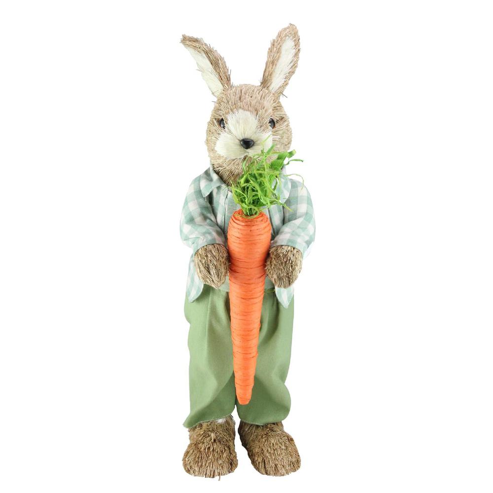 19" Spring Sisal Standing Bunny Rabbit Figure with Carrot. Picture 1