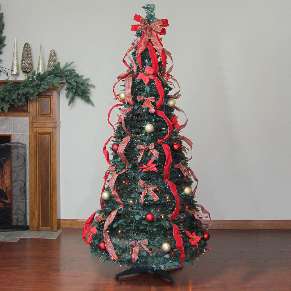 6' Pre-Lit Red and Gold Plaid Pre-Decorated Pop-Up Artificial Christmas Tree. Picture 2