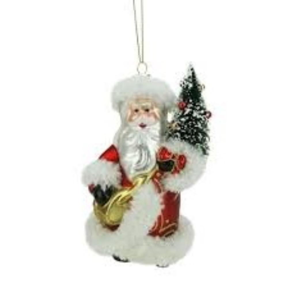 5.5" Red and White Santa Claus with Tree Christmas Ornament. Picture 2