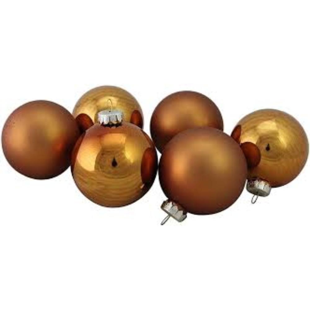 6ct Bronze and Amber Glass 2-Finish Christmas Ball Ornaments 3.25" (80mm). Picture 2
