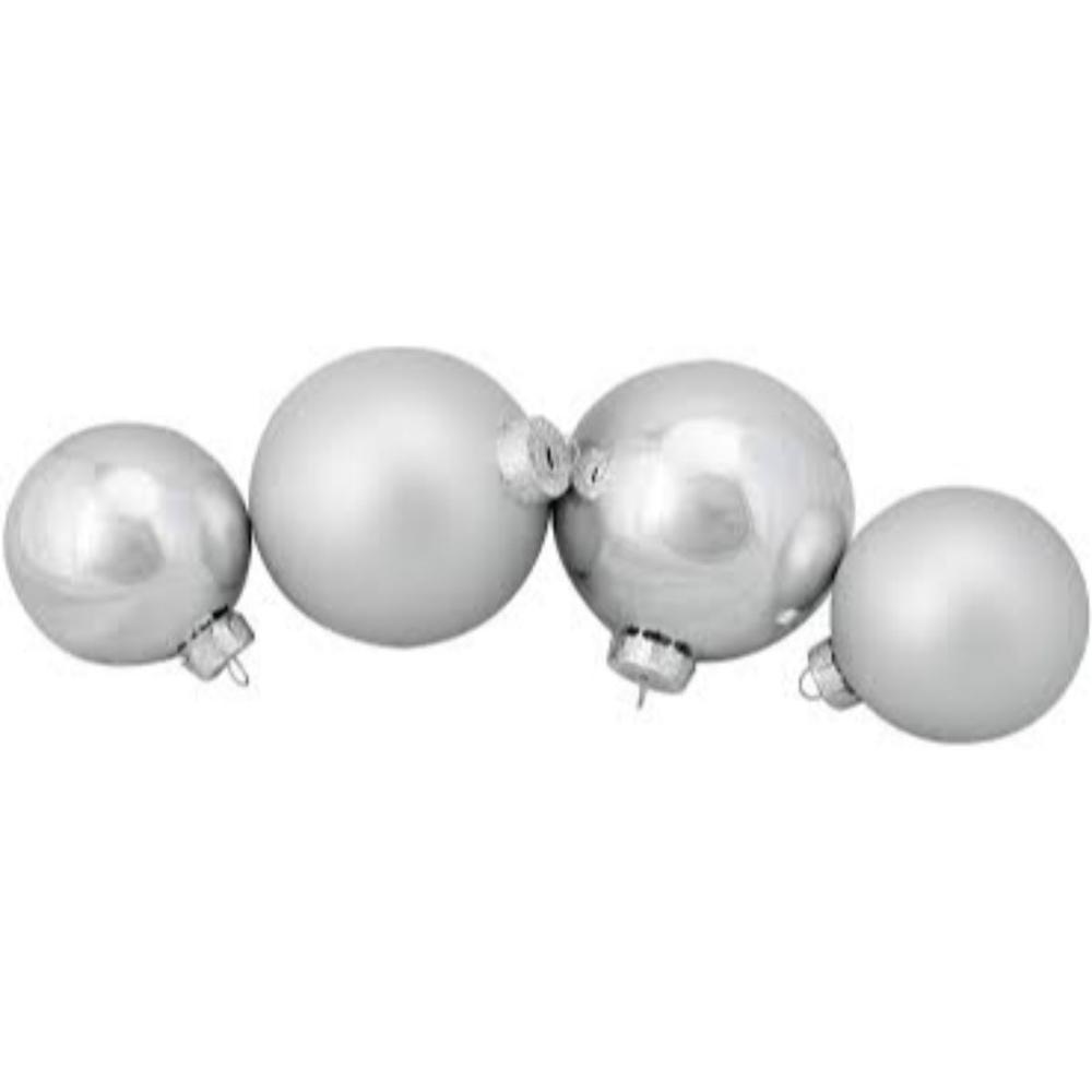 72ct Silver Shiny and Matte Christmas Glass Ball Ornaments 4" (100mm). Picture 2