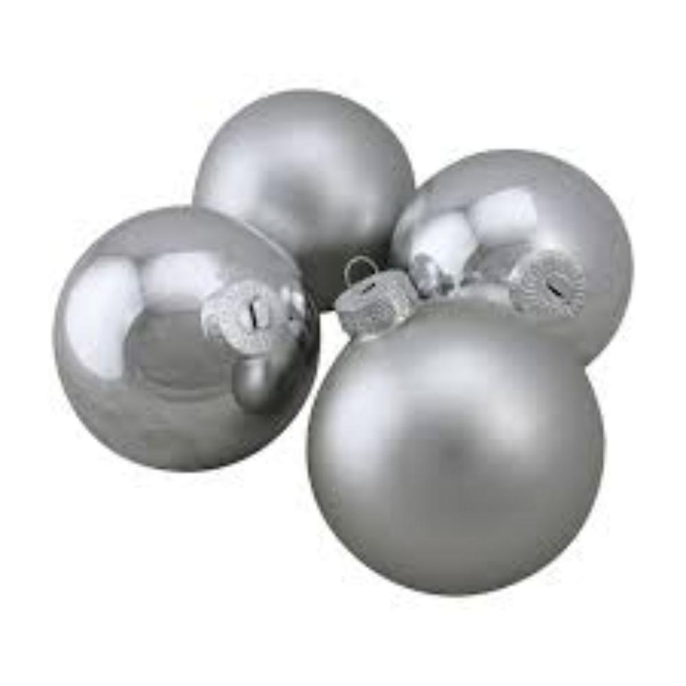72ct Silver Shiny and Matte Christmas Glass Ball Ornaments 4" (100mm). Picture 3