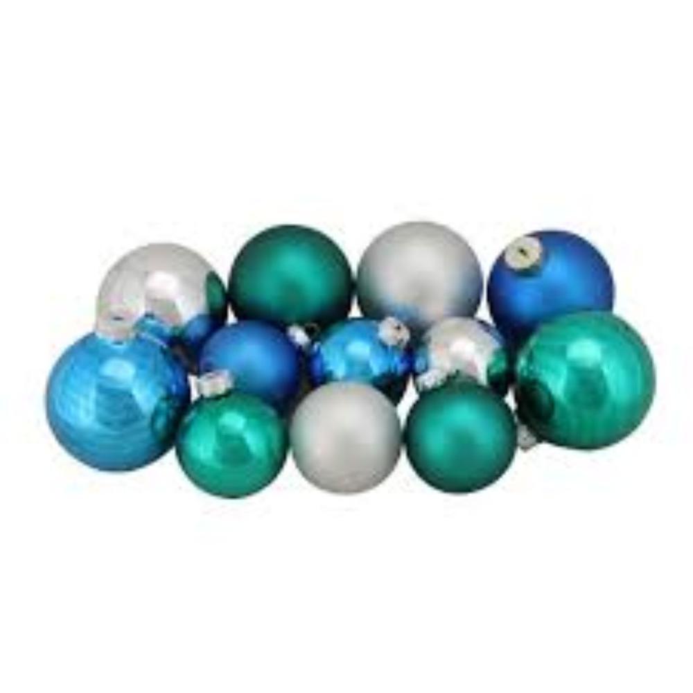 72ct Turquoise Blue and Silver 2-Finish Glass Christmas Ball Ornaments 4" (100mm). Picture 2
