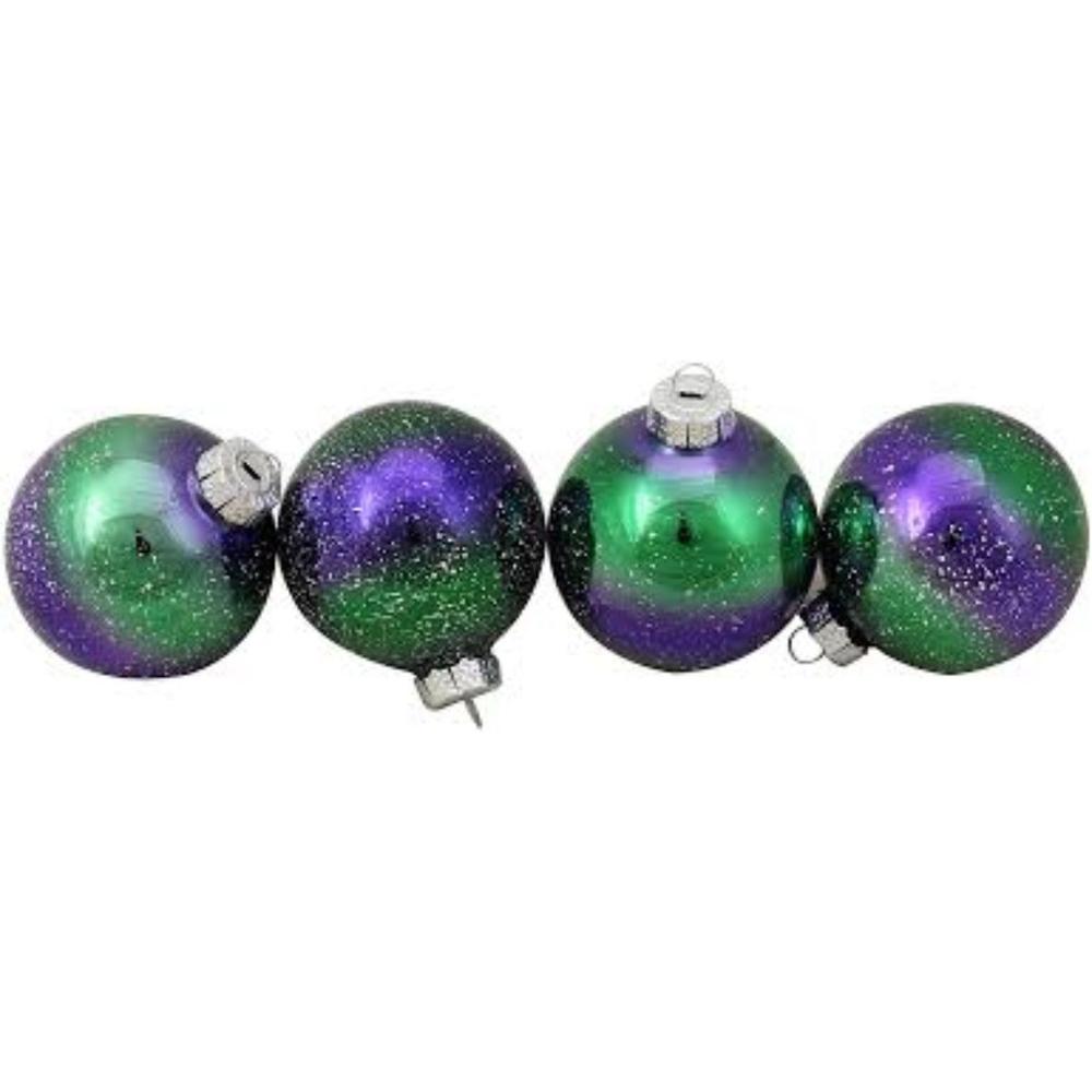 4ct Blue and Green Striped Speckled Christmas Ball Ornaments 3.25" (80mm). Picture 2