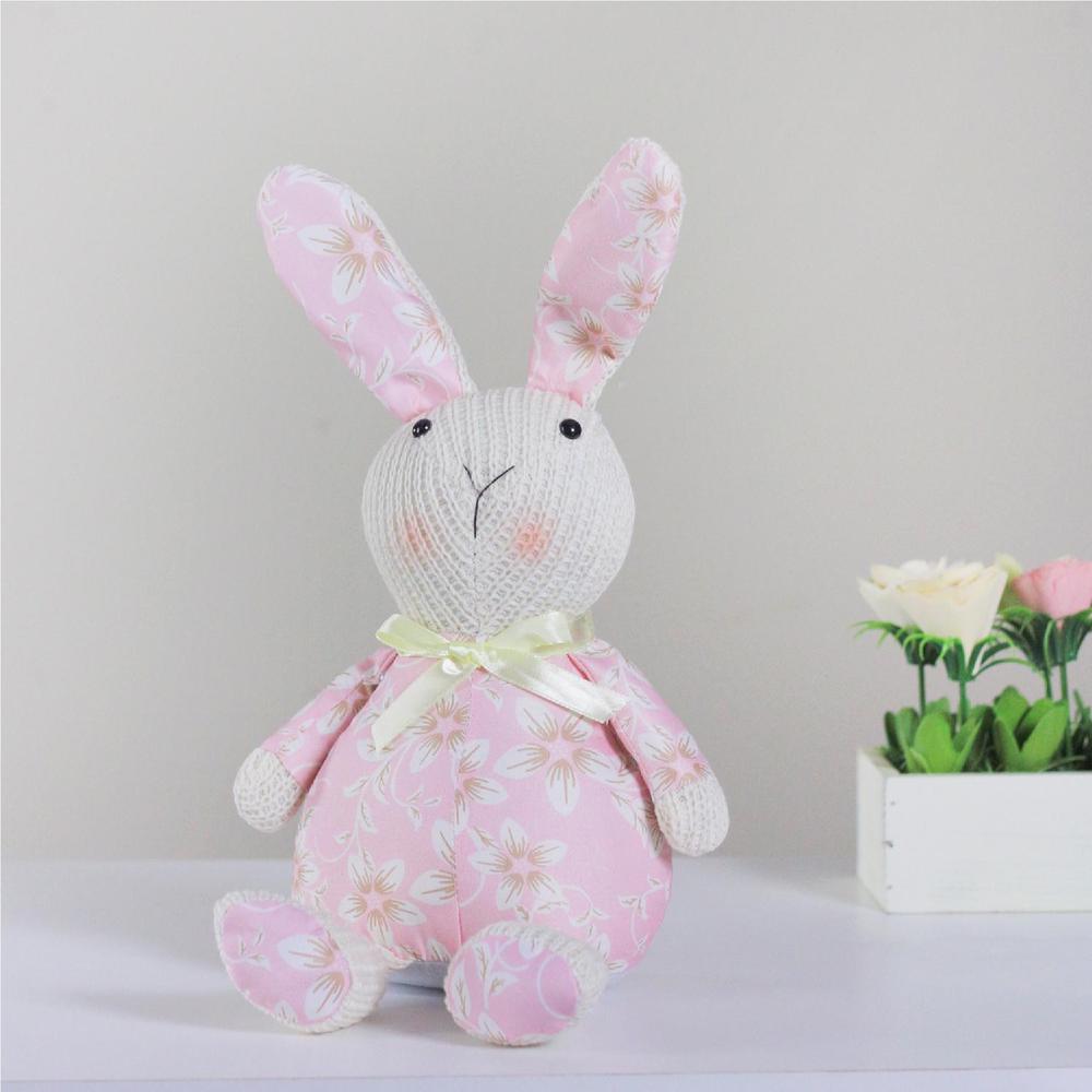 17" Pink Floral Easter Bunny Rabbit Spring Figure. Picture 3