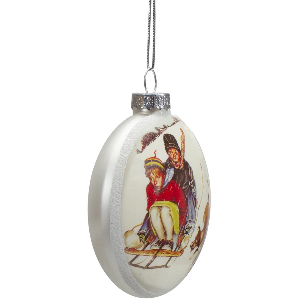 Set of 3 Norman Rockwell Glass Christmas Disc Ornament. Picture 4