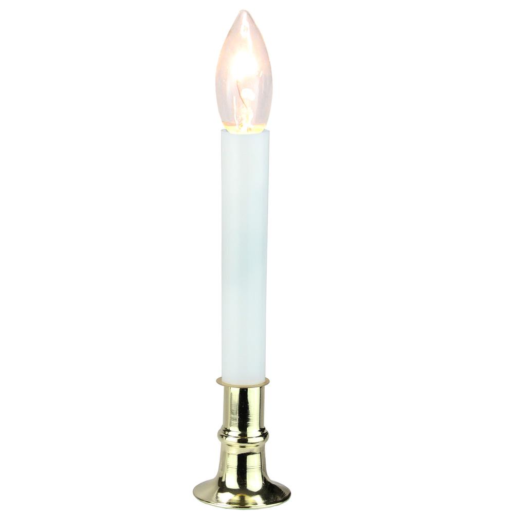 9" White and Gold C7 Light Christmas Candle Lamp with Timer. Picture 1